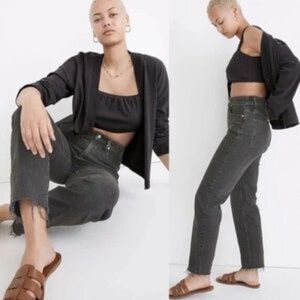 MADEWELL FRAYED HEM THE PERFECT VINTAGE GRAY HIGH RISE JEAN DENIM 30